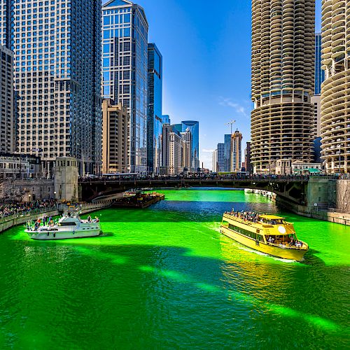 Chicago River dyed green for st. patrick's day